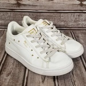 PUMA Basket Classics Youth Girl's 12.5 C White Leather Athletic Shoes Sneakers